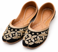 Handcrafted Black & Gold Punjabi Jutti | Traditional Embroidered Women's Flats