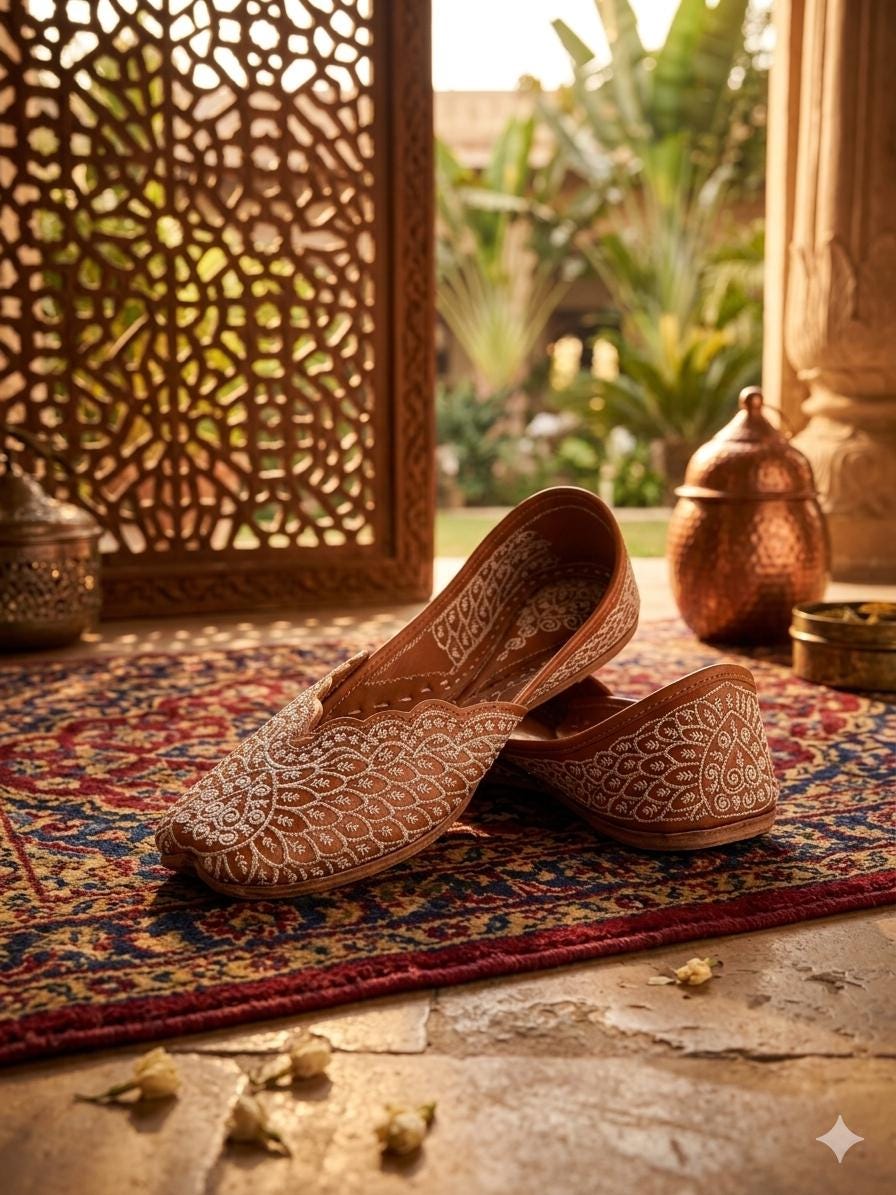 Handcrafted Embroidered Leather Juttis, Ivory Floral Punjabi Flats, Indian Bridal Shoes