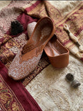 Handcrafted Embroidered Leather Juttis, Ivory Floral Punjabi Flats, Indian Bridal Shoes