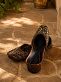 Brown Leather Jutti Shoes | White Floral Embroidery, Traditional Indian Flats