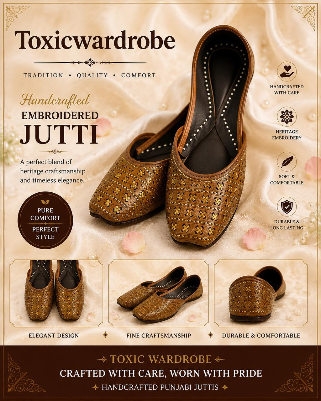 Brown Leather Jutti for Women | Floral Embroidery, Traditional Indian Mojari