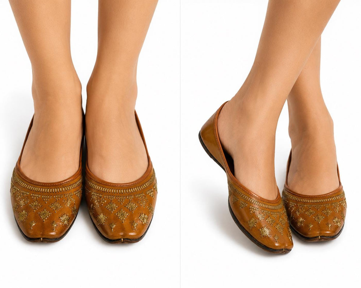 Leather Punjabi Jutti for Women | Hand-Embroidered Indian Khussa Flats