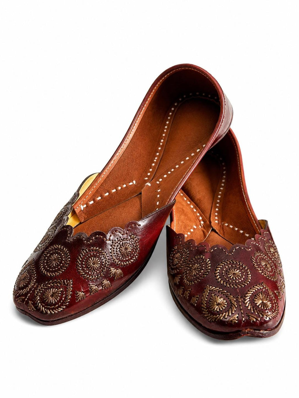 Maroon Leather Punjabi Jutti | Handmade Mojari Flats
