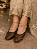 Handcrafted Dark Brown Leather Punjabi Jutti, Metallic Detailing, Traditional Indian Mojari Flats