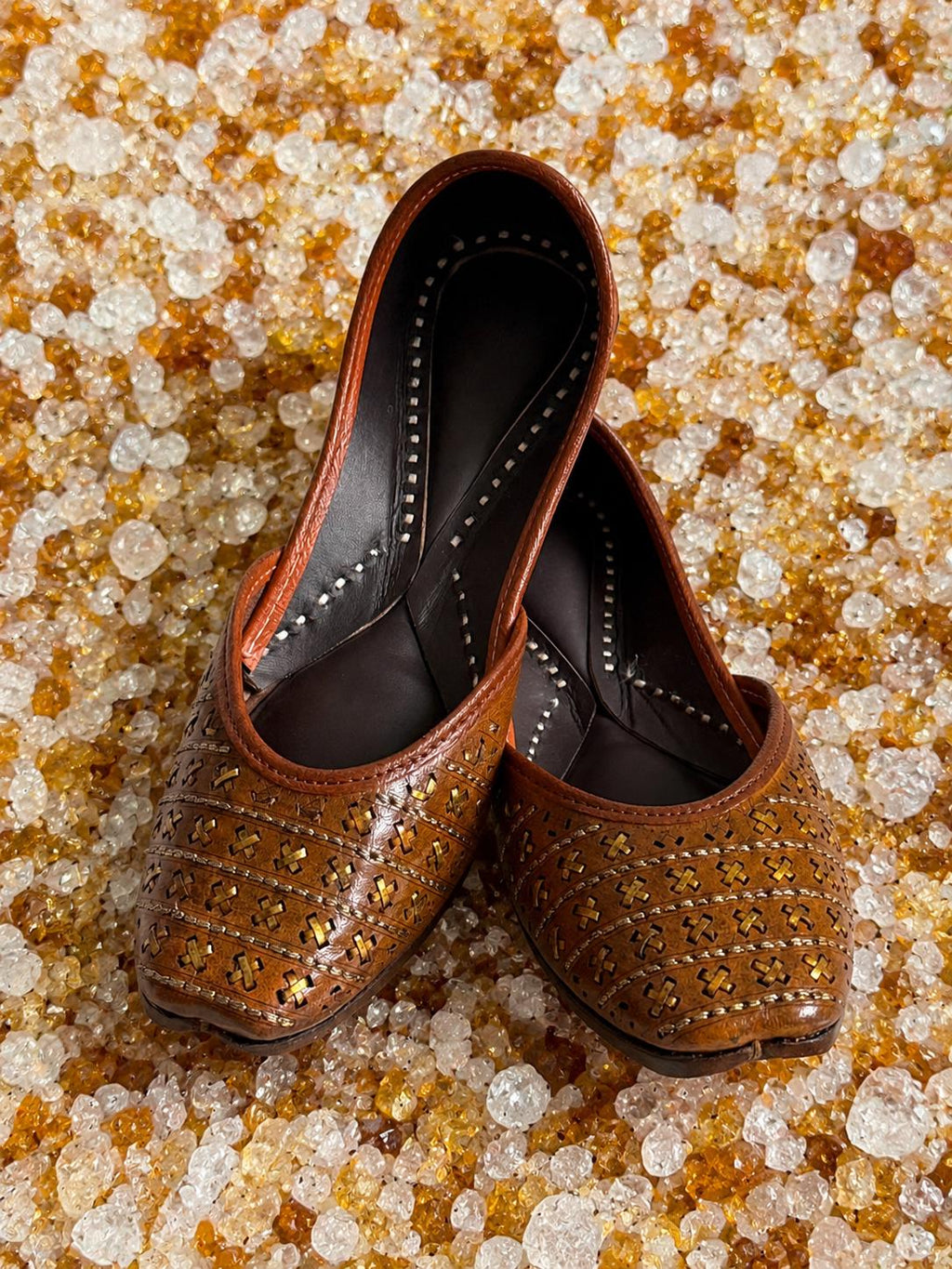 Brown Leather Jutti for Women | Floral Embroidery, Traditional Indian Mojari