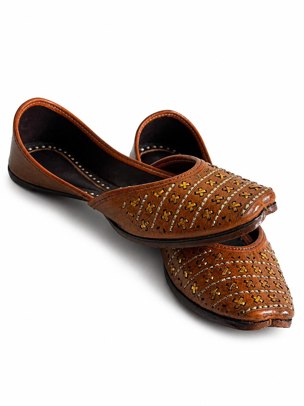 Brown Leather Jutti for Women | Floral Embroidery, Traditional Indian Mojari