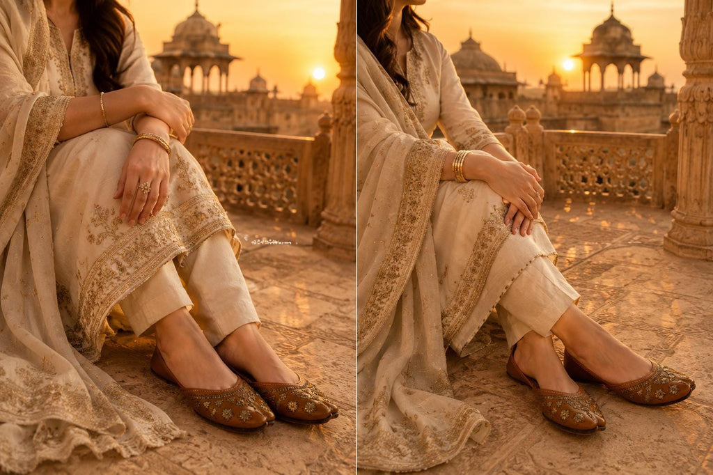 Leather Punjabi Jutti for Women | Hand-Embroidered Indian Khussa Flats