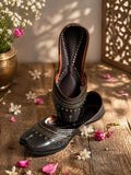 Dark Brown Punjabi Jutti – Handmade Metallic Embroidered Leather Flats