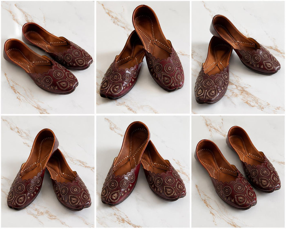 Maroon Leather Punjabi Jutti | Handmade Mojari Flats