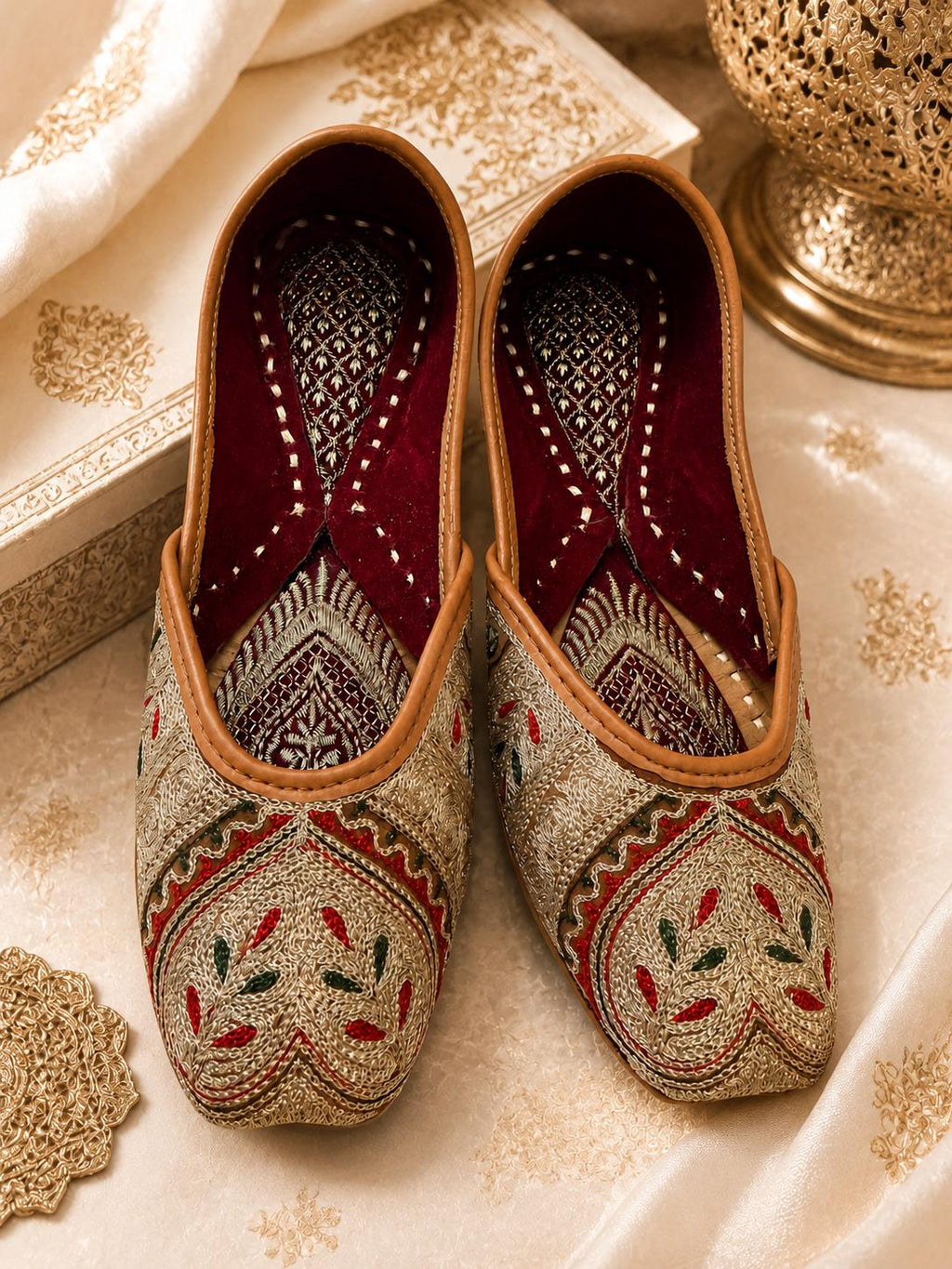 Multicolor Embroidered Punjabi Jutti – Handmade Leather Wedding Flats