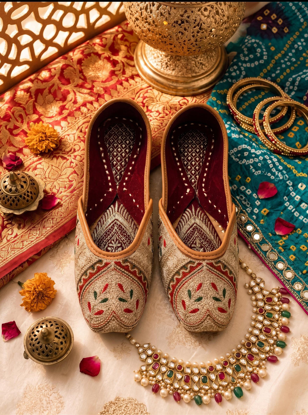Multicolor Embroidered Punjabi Jutti – Handmade Leather Wedding Flats