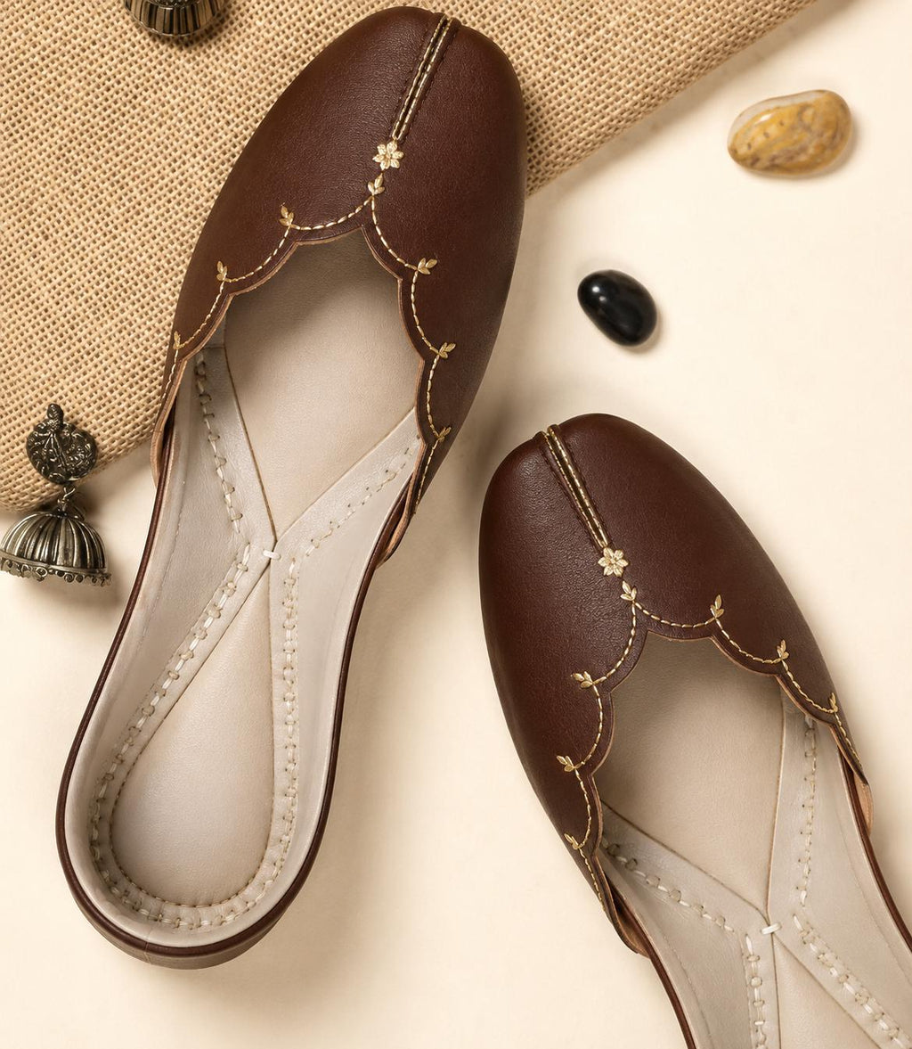 Brown Leather Punjabi Jutti for Women