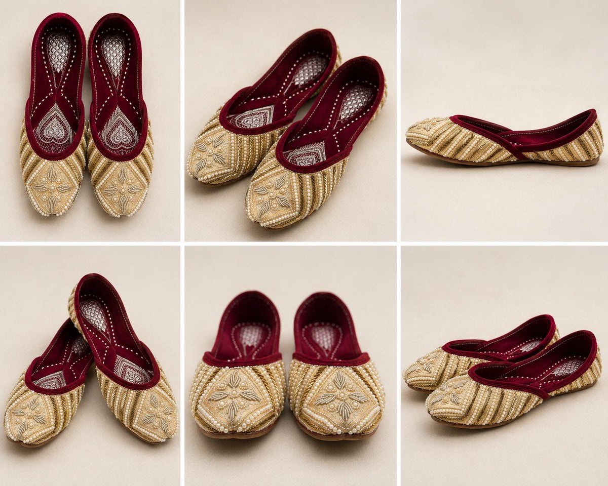 Elegant Gold & Pearl Embroidered Punjabi Jutti for Women